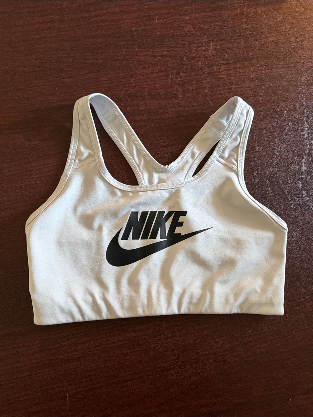 Nike White Racerback Sports Bra with Black Swoosh
